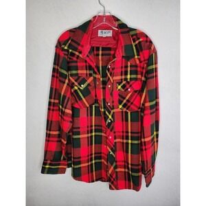 KP Vintage Plaid Flannel Lightweight Western Pearl Snap Acrylic Men's Size …